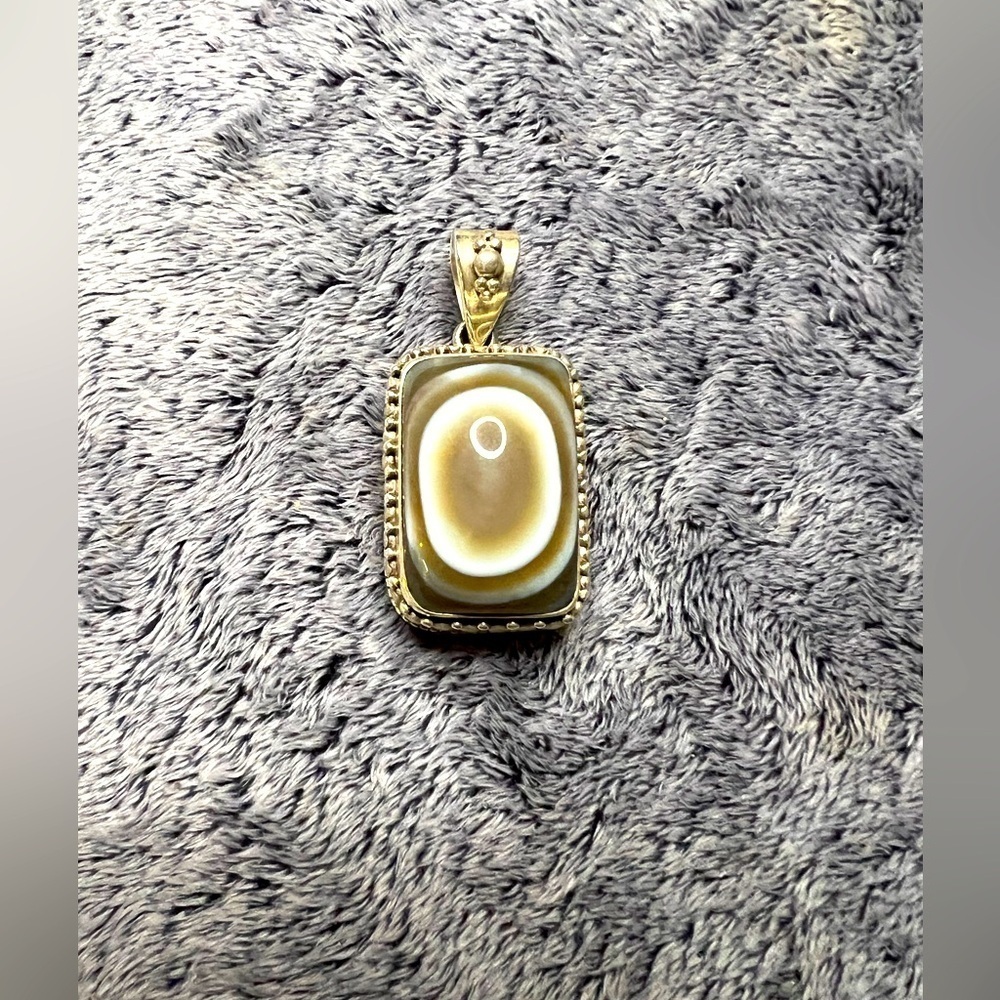 Vintage Sterling Silver Eye Agate Cabochon Statement Pendant